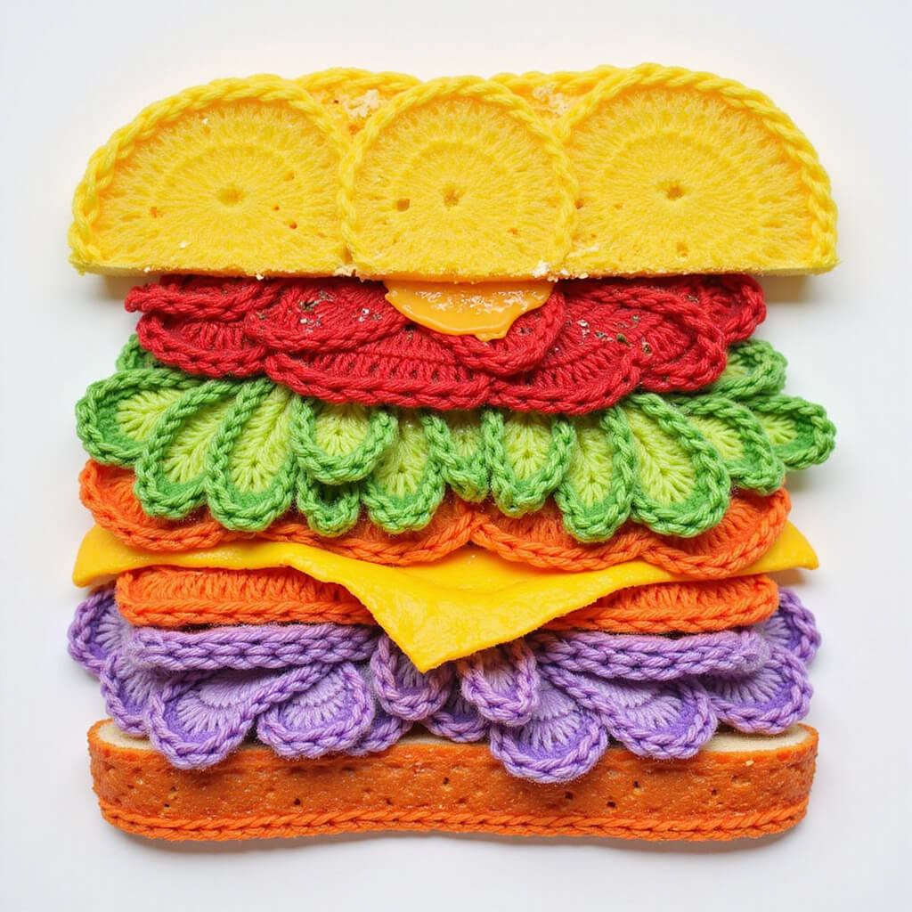 Delicious Banh Mi sandwich in assembly with colorful layers of meat, vegetables, and condiments