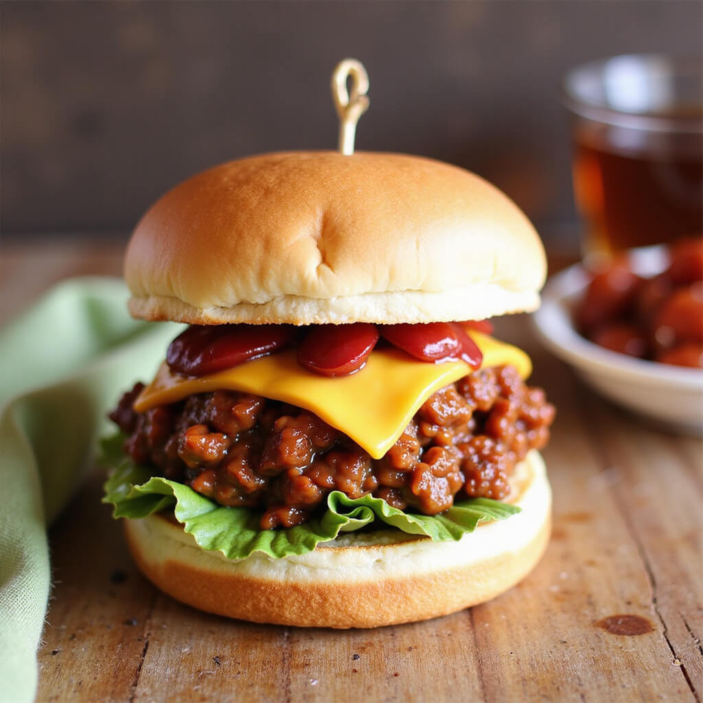 Preparing sloppy joe sandwiches in a rustic kitchen