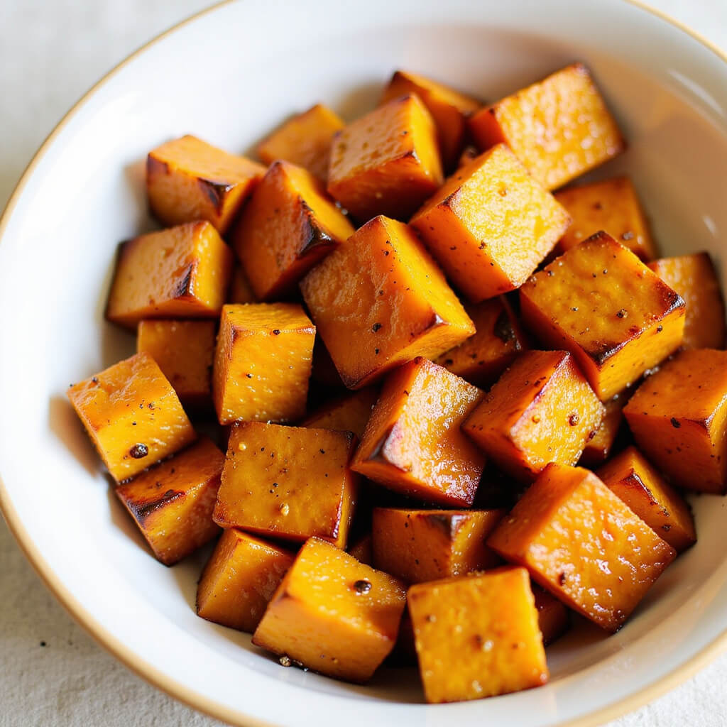 Roasted butternut squash cubes with caramelized edges