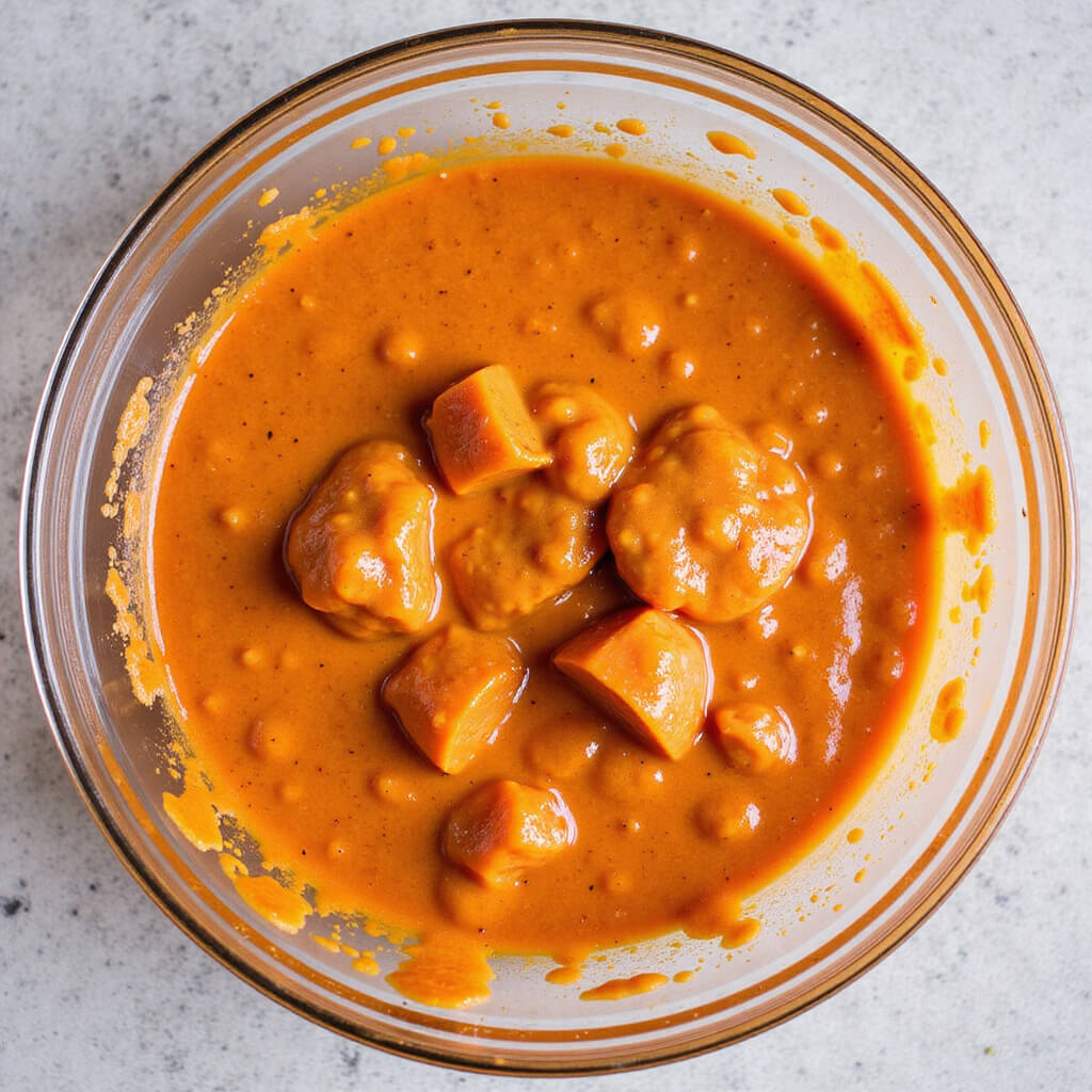 Preparation of cauliflower with buffalo sauce
