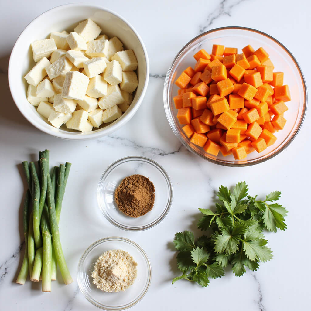 Ingredients prepared for making vegan pad Thai