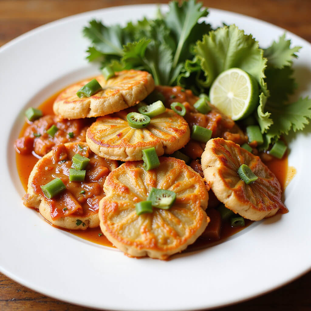Colorful pad Thai dish elegantly plated on a wooden table