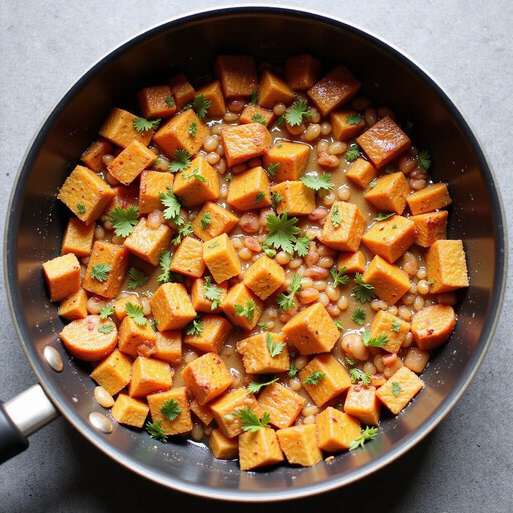 Savory filling simmering in a skillet