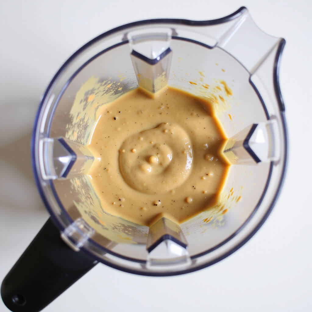 Blending cashew sauce in a kitchen blender