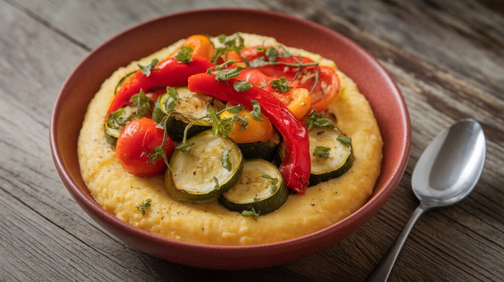 Vegan Creamy Polenta with Roasted Vegetables