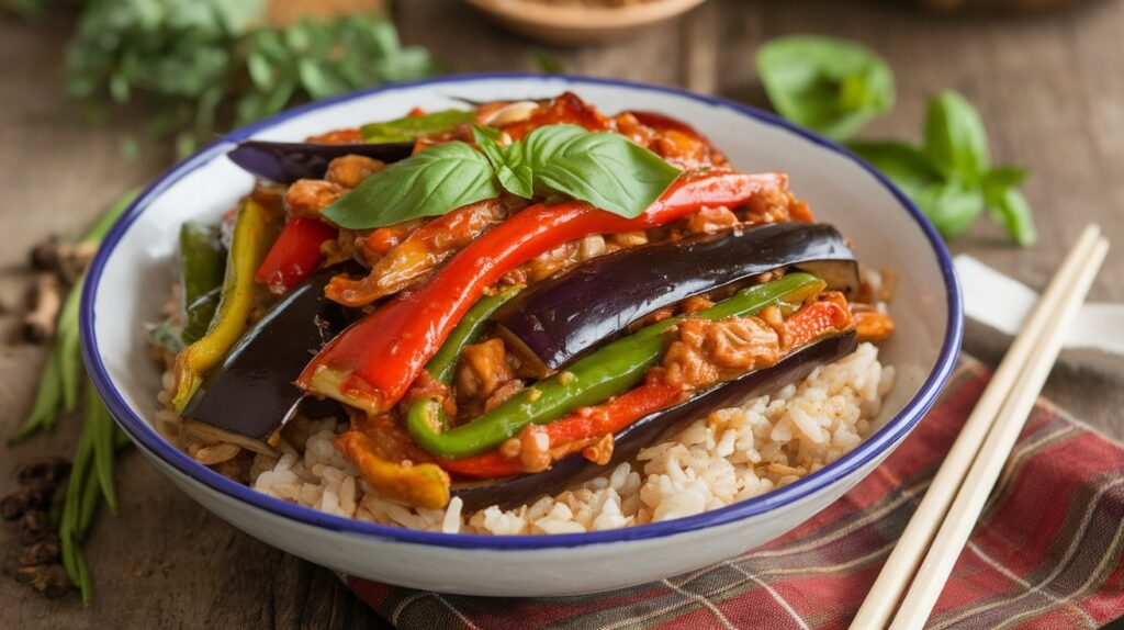 Vegan Thai Basil Eggplant Stir-Fry