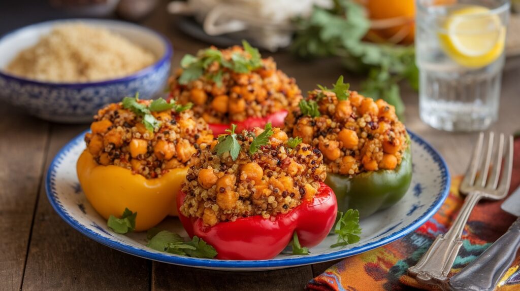 Vegan Moroccan-Spiced Quinoa Stuffed Peppers