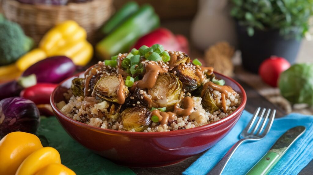 Vegan Maple Mustard Brussels Sprouts Bowl