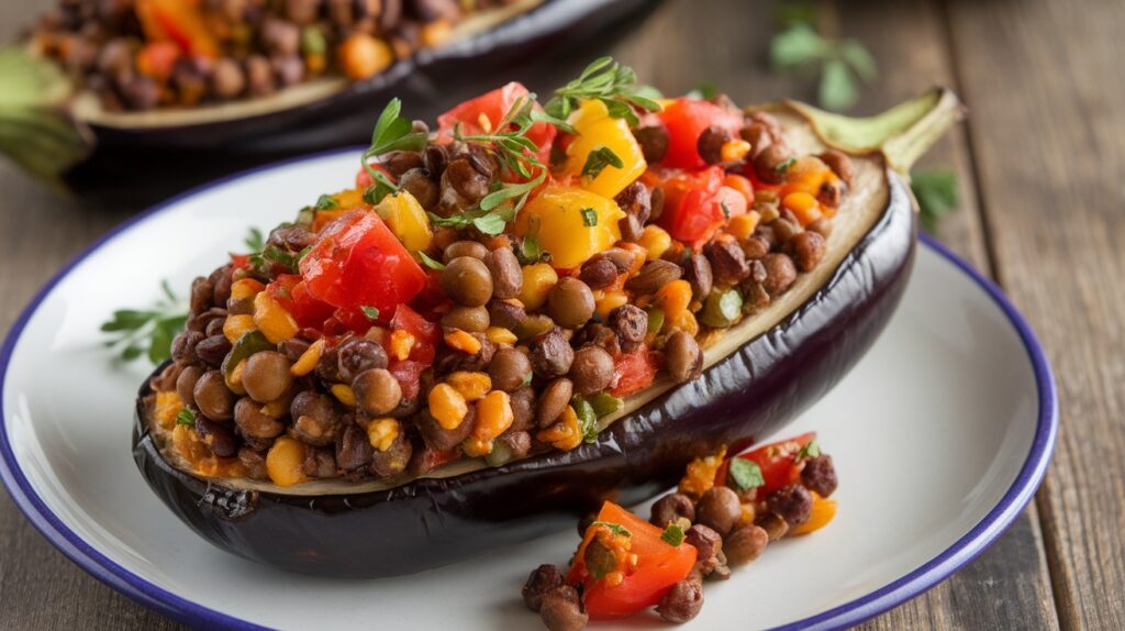 Vegan Stuffed Eggplant with Lentils