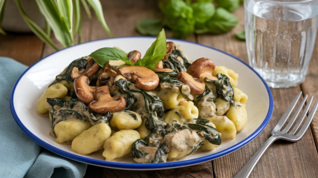 Vegan Creamy Spinach Mushroom Gnocchi