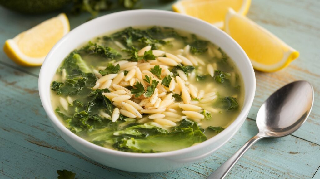 Vegan Lemon Kale Orzo Soup