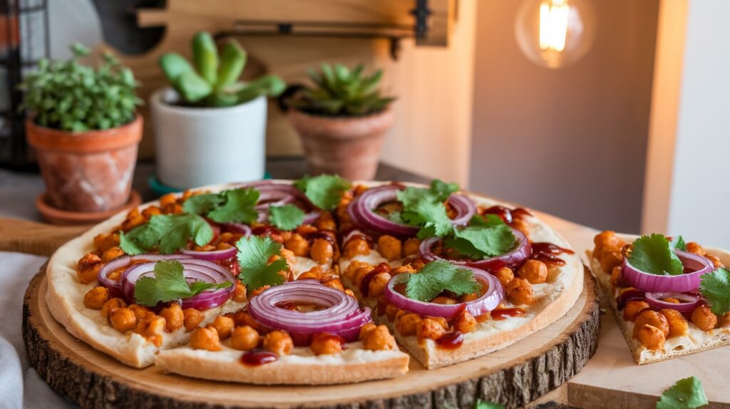 Vegan BBQ Chickpea Pizza with Red Onion