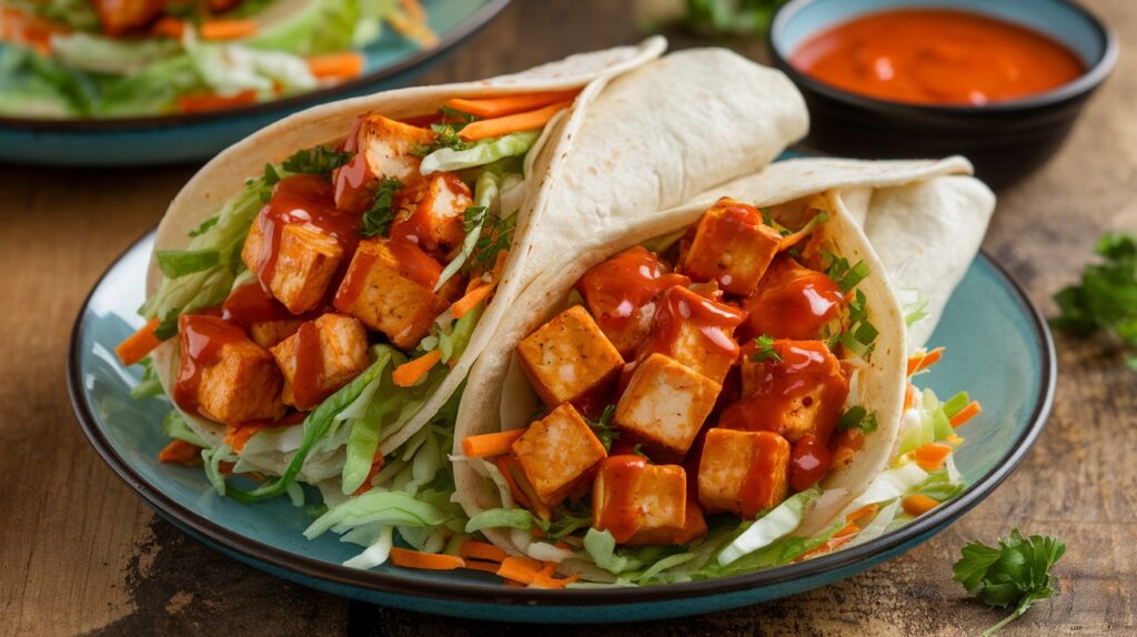 Vegan Buffalo Tofu Wraps with Slaw