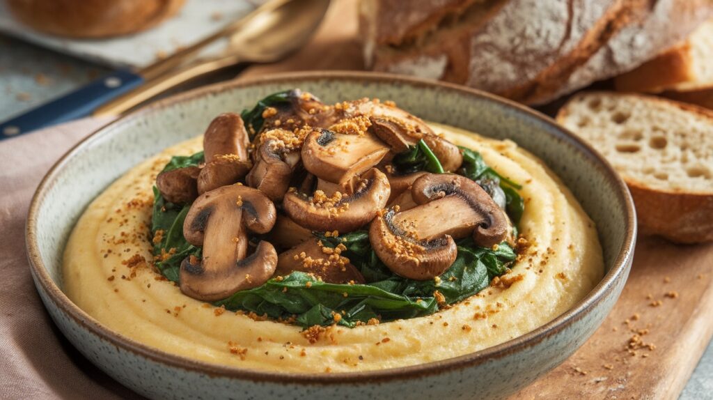 Vegan Polenta with Mushrooms and Spinach