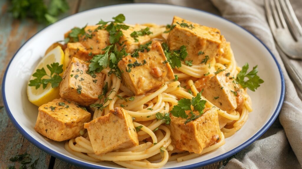 Vegan Tofu Scampi Pasta
