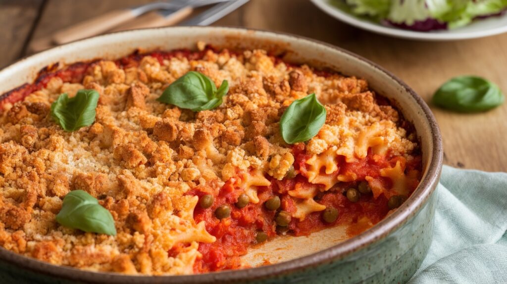 Vegan Tomato and Lentil Pasta Bake