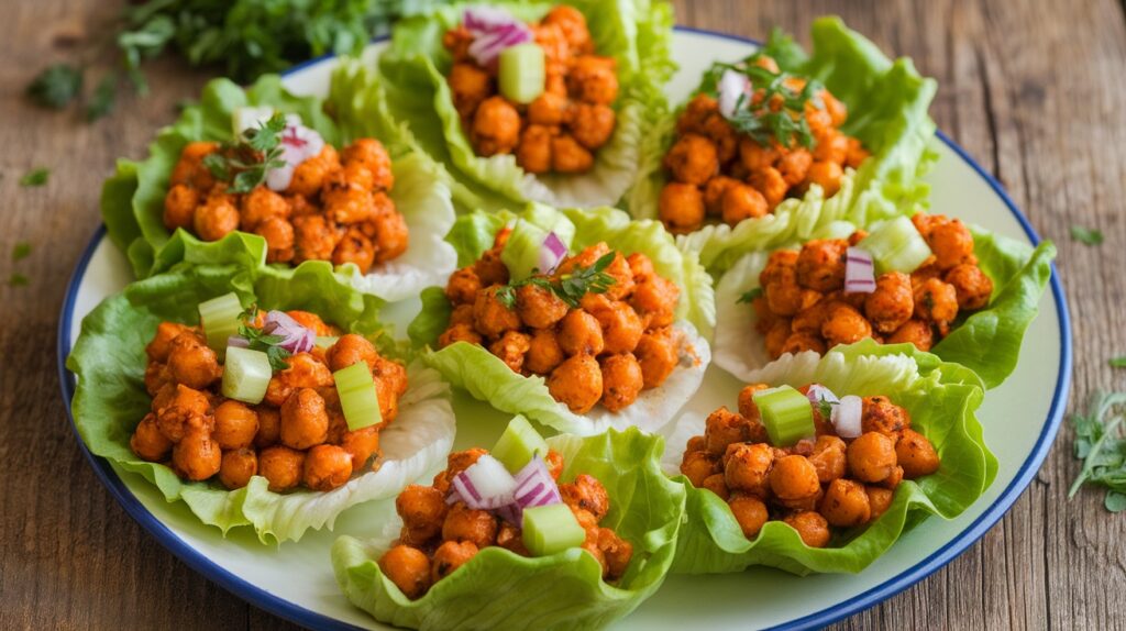Vegan Buffalo Chickpea Lettuce Wraps