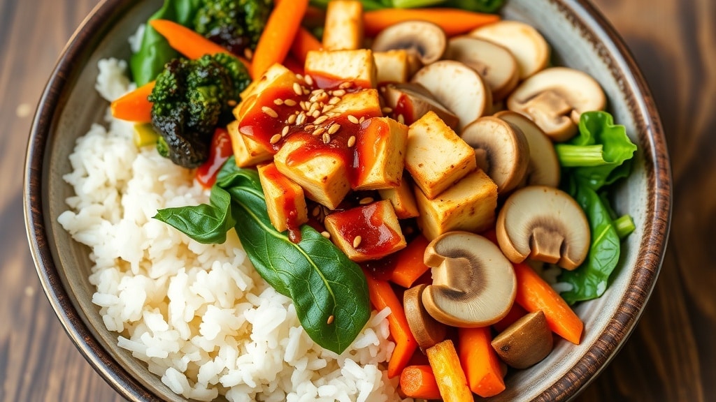 Vegan Tofu and Mushroom Bibimbap