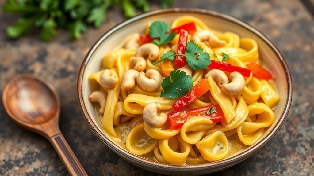 Vegan Cashew Coconut Curry Pasta