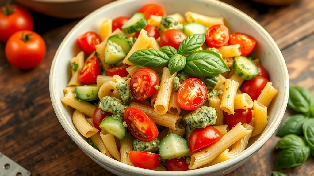 Vegan Pesto Hummus Pasta Salad