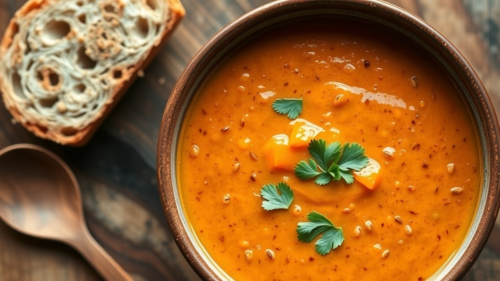 Vegan Creamy Roasted Red Lentil Soup