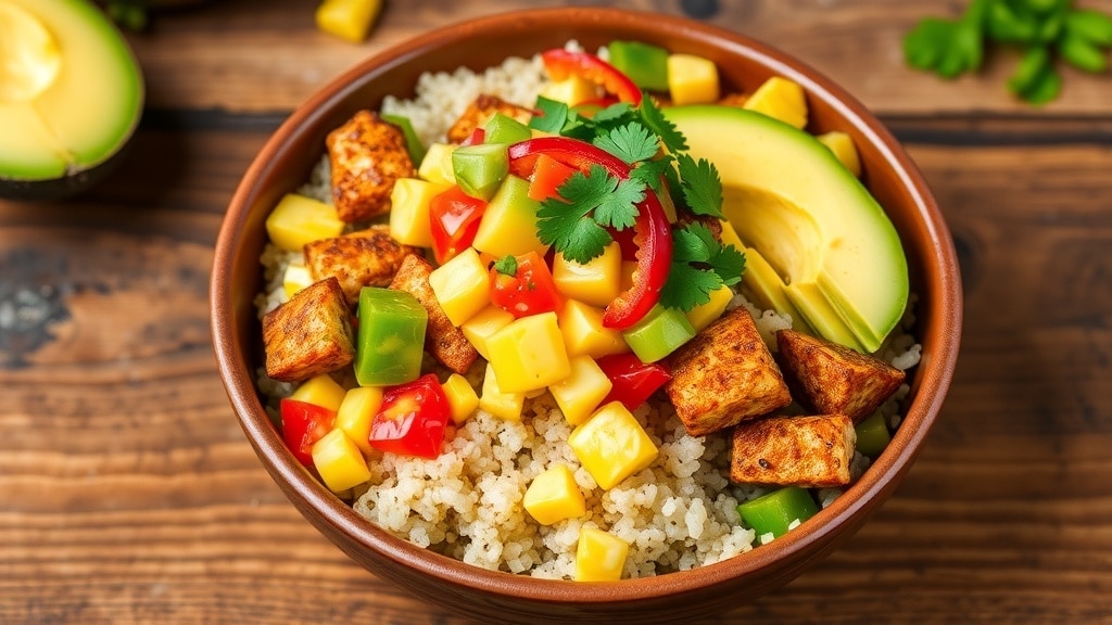 Vegan Jerk Tempeh Bowl with Pineapple Salsa