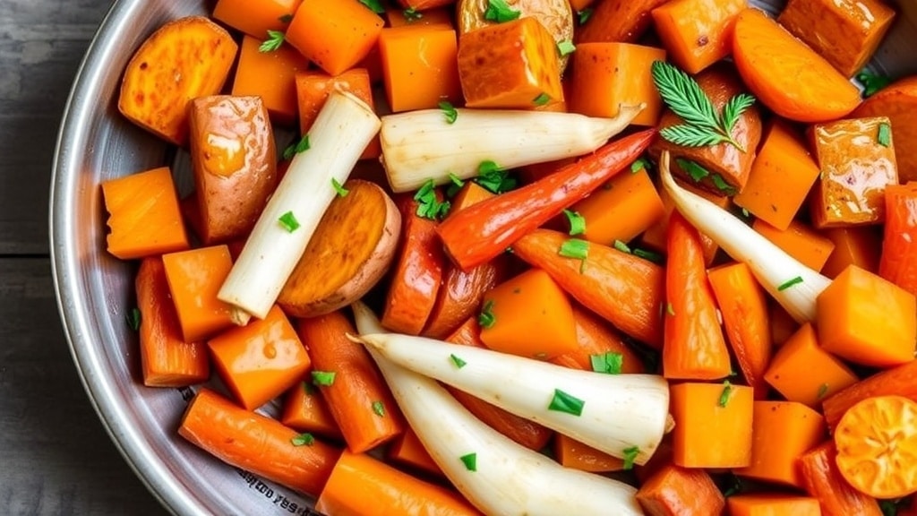 Vegan Maple Roasted Root Vegetables