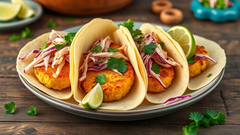 Vegan Corn Fritter Tacos with Slaw