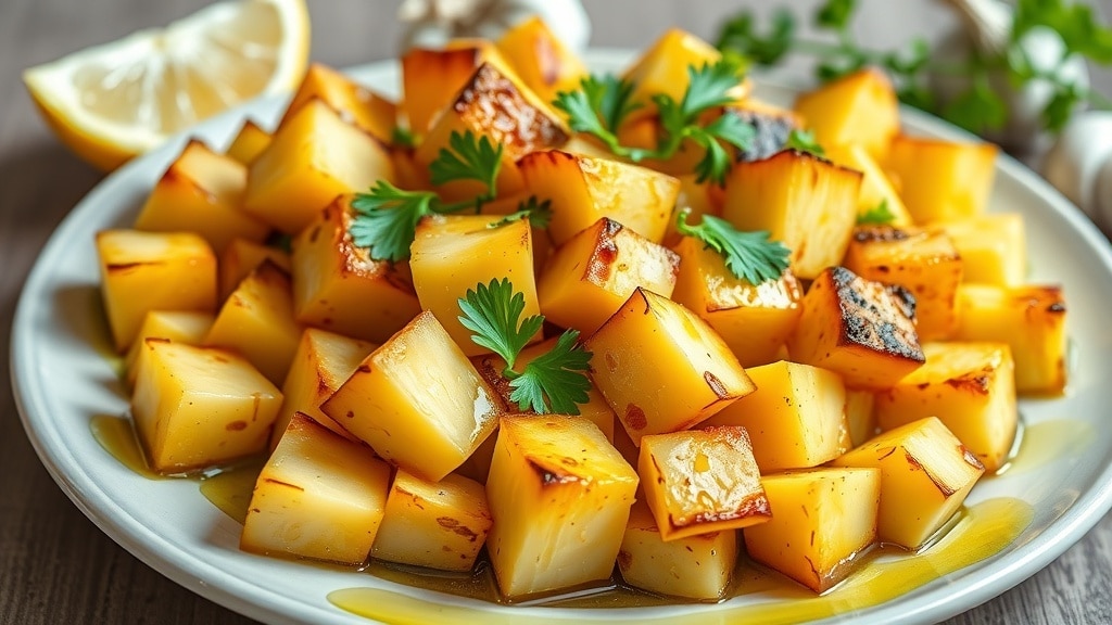 Vegan Lemon Garlic Roasted Rutabaga