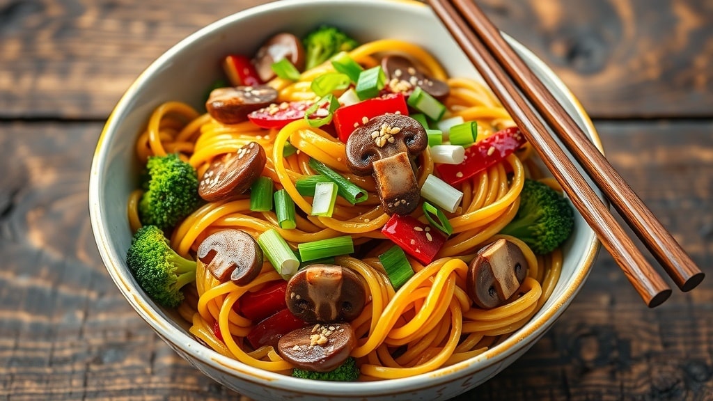 Vegan Mushroom and Broccoli Noodle Bowl
