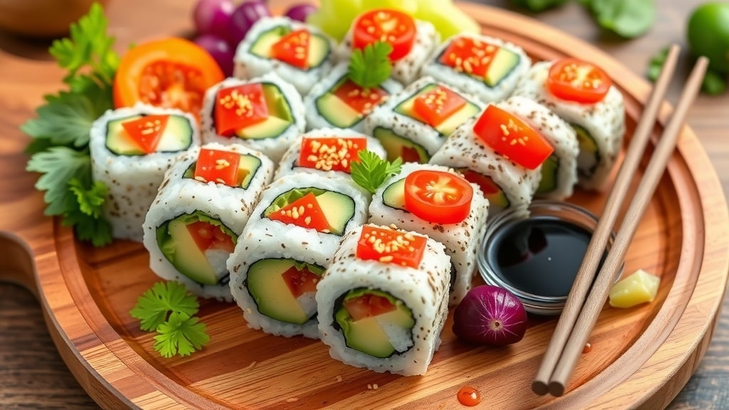 Vegan Tomato Avocado Sushi Rolls