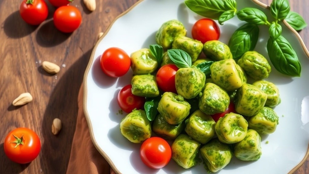 Vegan Pesto Gnocchi with Cherry Tomatoes