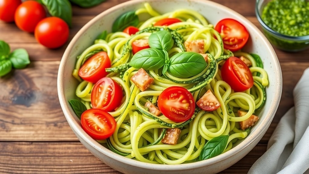 Vegan Spinach Pesto Zoodle Salad