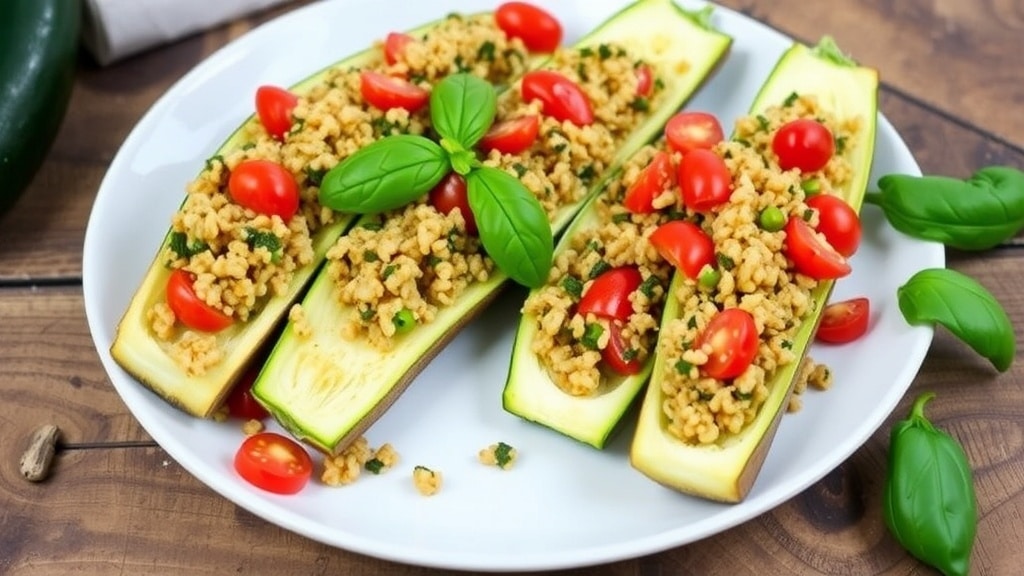 Vegan Pesto Quinoa Stuffed Zucchini