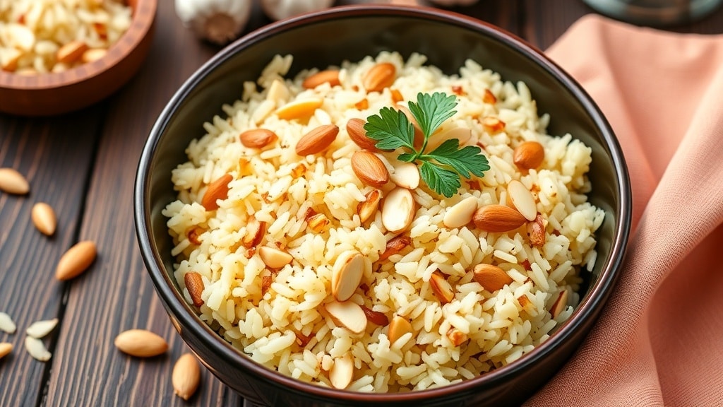 Vegan Almond Garlic Rice Pilaf