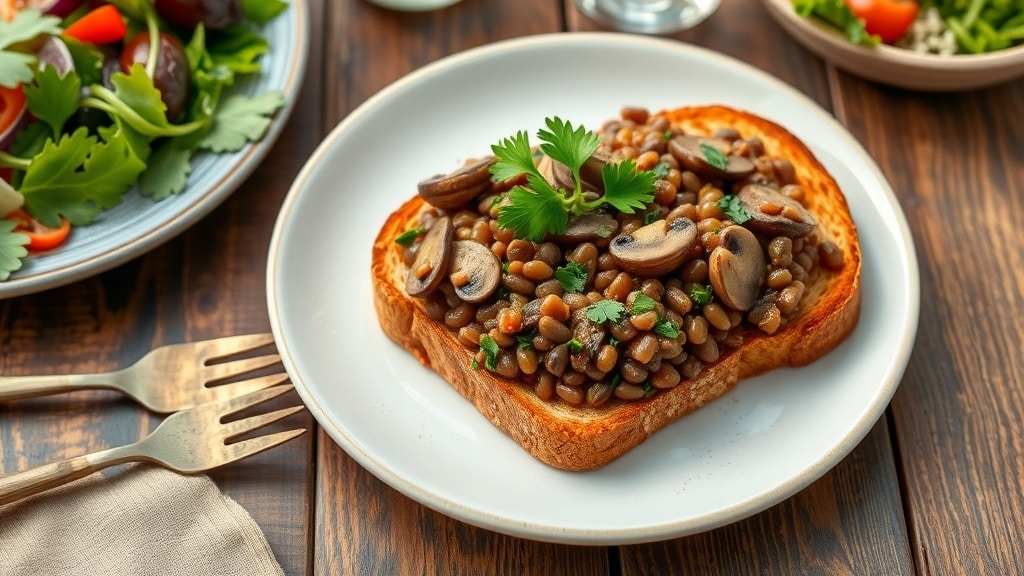 Vegan Herbed Lentil Mushroom Toast